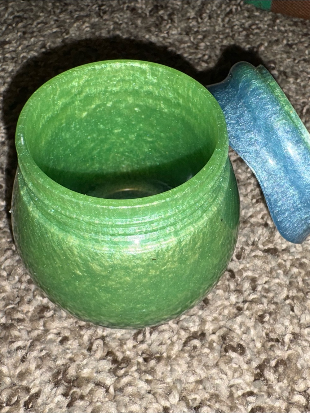 Green Decorative Jar with Blue Lid